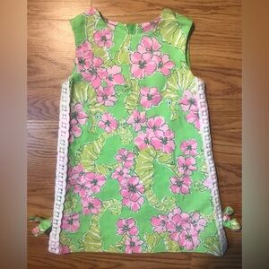 Lilly Pulitzer Green and Pink Sleeveless Floral Print Dress Kids Size 3 NWOT